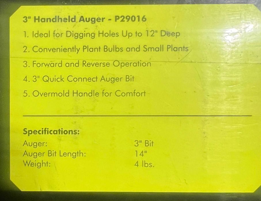 Садовий шнековий бур 7,5*35см Ryobi P29016BTL новий з США