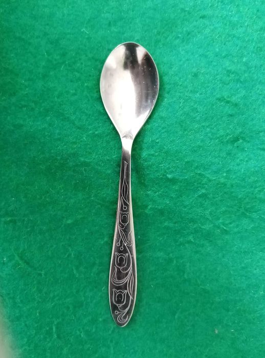 komplet 6 łyżeczek do kawy Mocca - stal nierdzewna, zdobienia, PRL