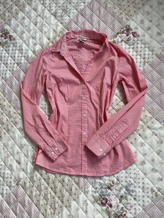 Różowa koszula w paseczki długi rękaw S 36 H&M