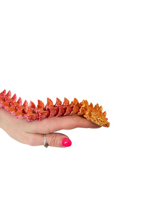 Wodny Smok przegubowy, Aquatic Dragon, druk 3D różowo-żółty, ozdoba