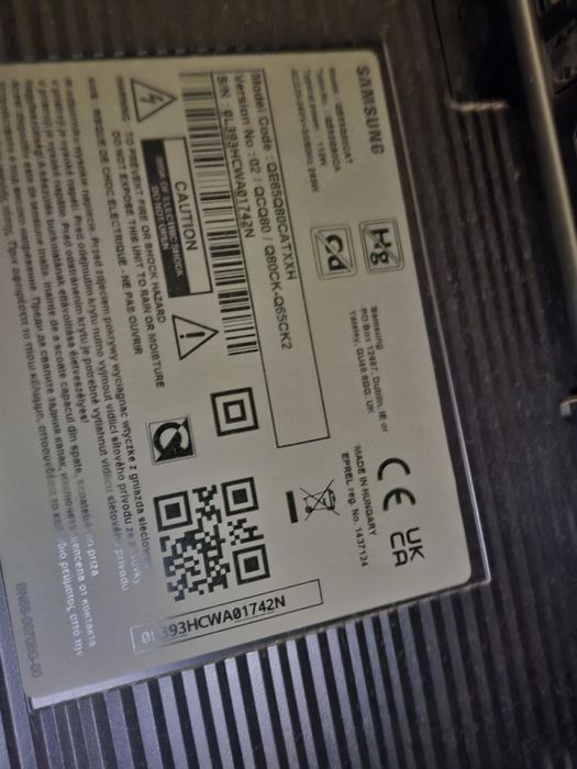 Telewizor samsung 65 cali uszkodzona matryca