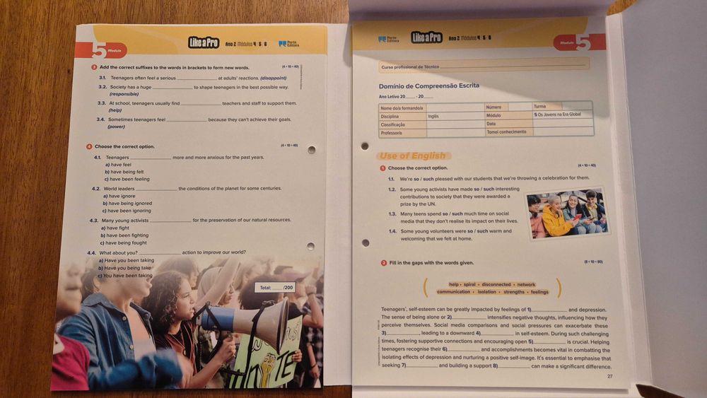 Vendo Dossier do Professor e Manual de Inglês LIKE A PRO 11º Ens. Profissional Mód 4, 5, 6