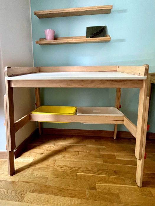 FLISAT Secretária p/criança, altura regulável/branco (Ikea) com duas caixas
