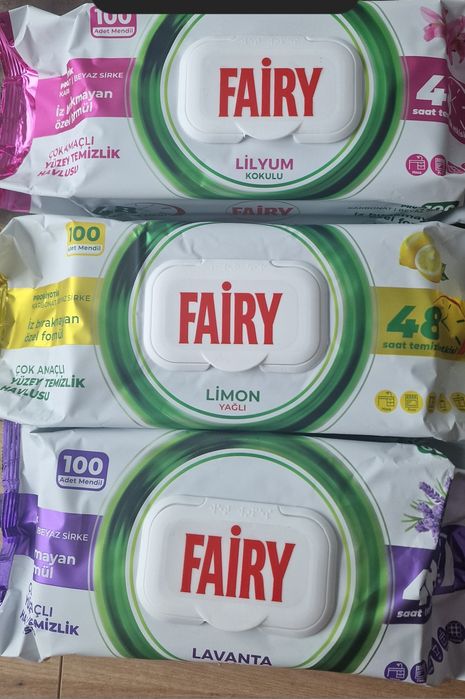 Chusteczki fairy 3 rodzaje  x 3 paczki