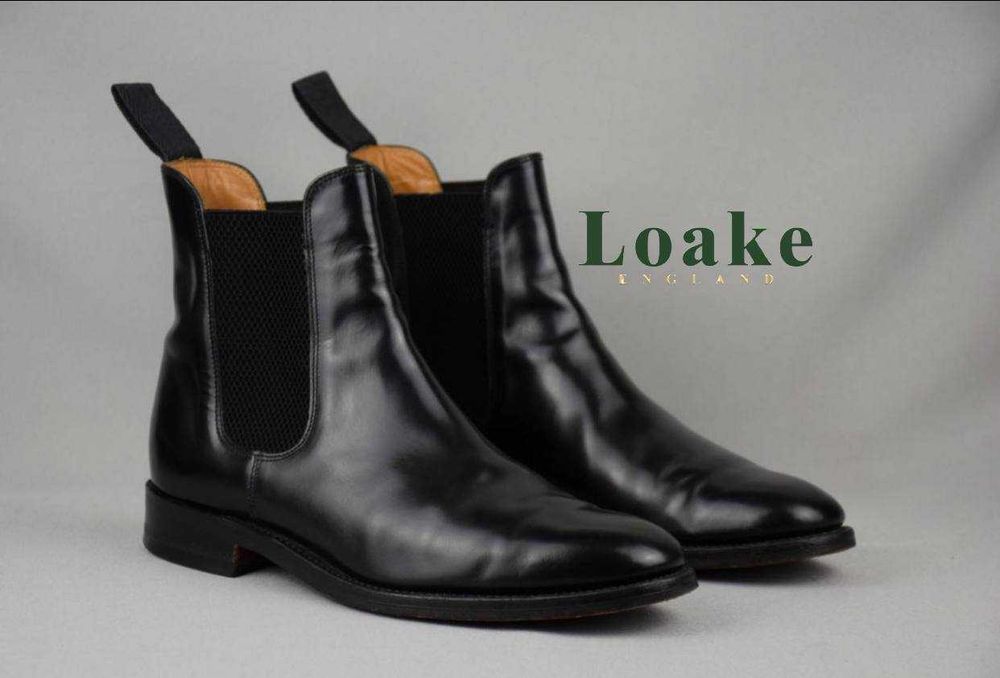 ‼️АКЦИЯ‼️(43) (9) Loake 290 Мужские ботинки челси из чёрной полированной кожи с эластичными вставками и кожаной подошвой