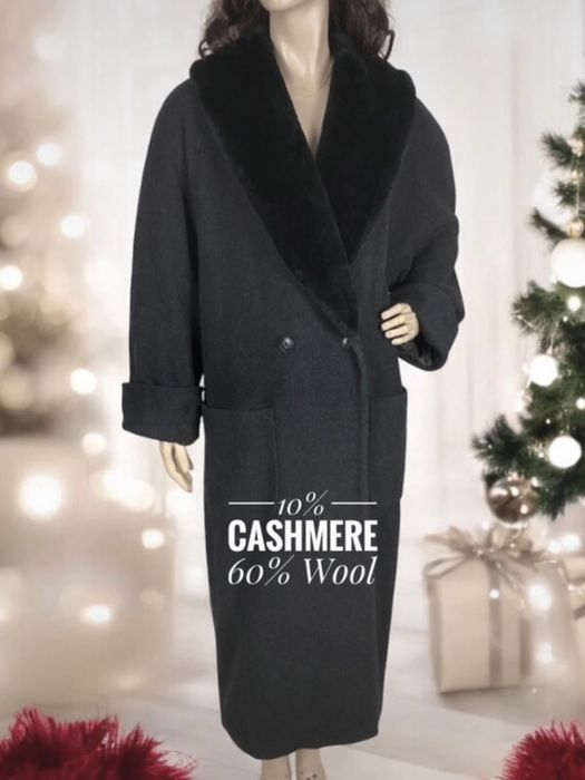 Szary długi welniany zimowy płaszcz damski na zimę swięta prezent XXL