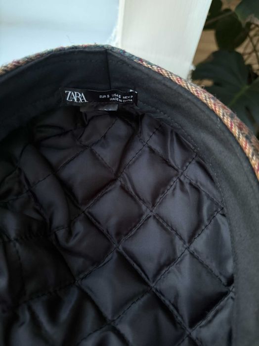 Утеплена кепка baker boy Zara, Твідова кепі у клітинку, Картуз, Кашкет