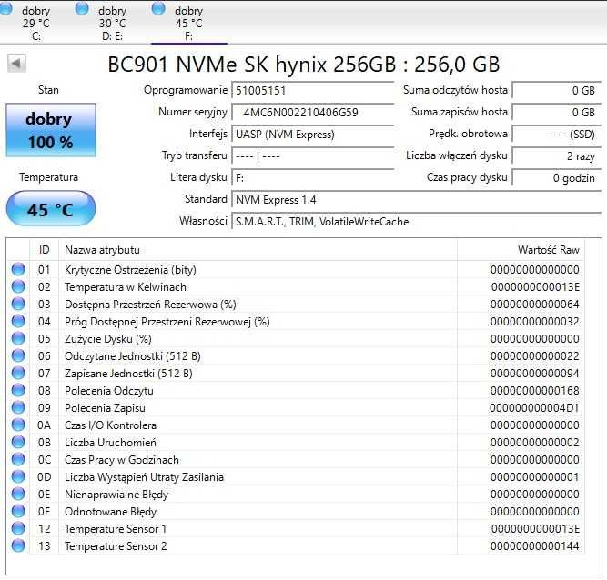Dysk SSD NVMe SK Hynix BC511 256GB M.2 PCIe Gen 3 x4