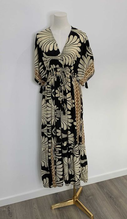Vestido preto boho com cintura elástica - tamanho único (veste S-XL) - novo