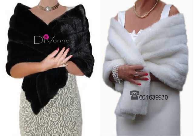 Piękny elegancki SZAL FUTRZANY do ślubu wesele