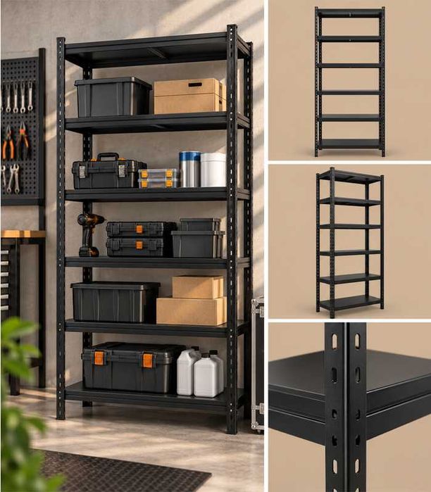 Regał Magazynowy Metalowy 200x90x40 6 Półek MDF 1050kg Czarny