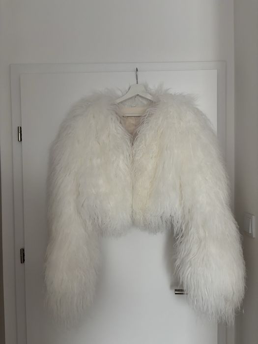 Futro lama futro z owcy snieznobiale biale futro naturalne mongolian