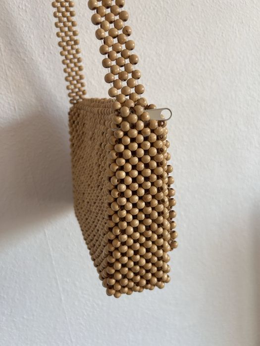 Beżowa torebka koralikowa vintage retro Y2K wieczorowa handmade