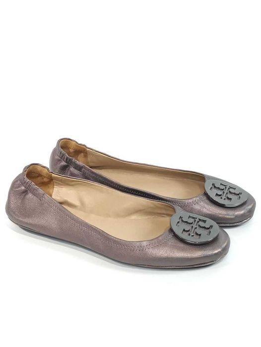 Кожаные балетки Tory Burch Gray Minnie Travel Ballet Flats - Gunmetal Оригинал