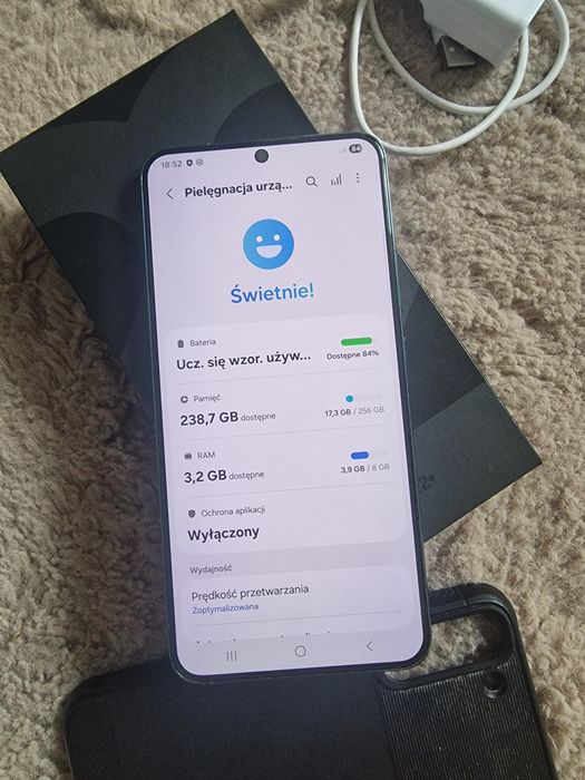 Samsung S22+ PLUS 256GB + ładowarka, etui