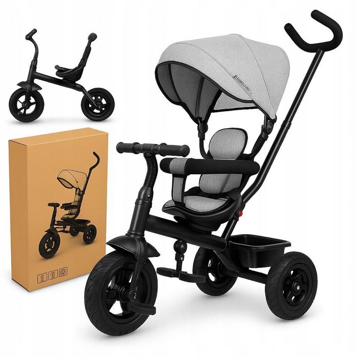 Trojkowy rowerek dla dziecka z daszkiem i rączką do prowadzenia - NOWY