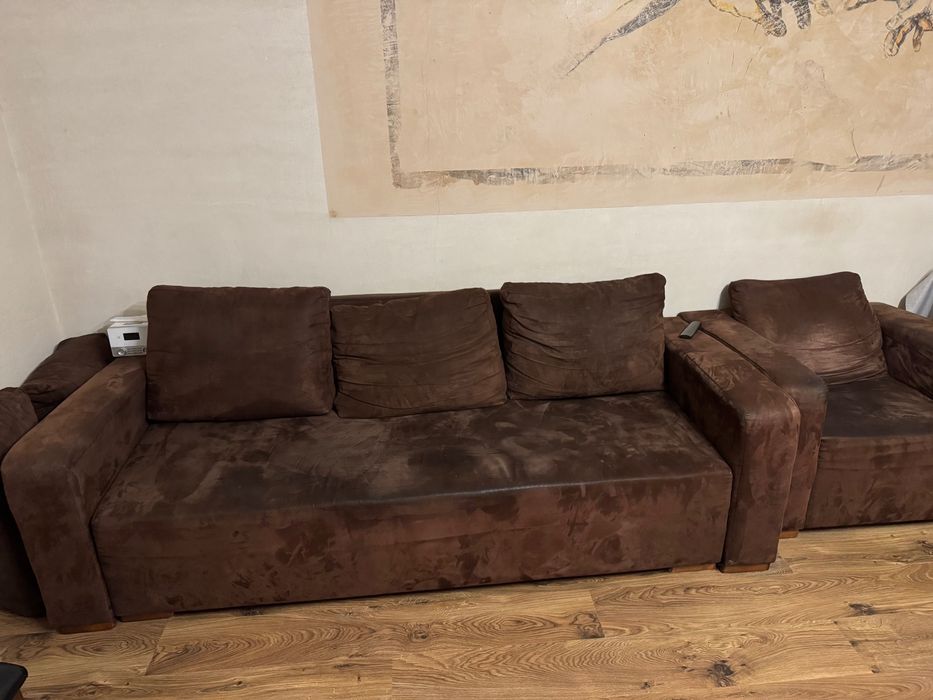 Kanapa brąz BRW (2sztuki) + fotel