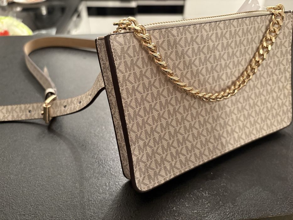 Nerka MK Michael Kors original nowa torebka z paskiem beź brąz mała k