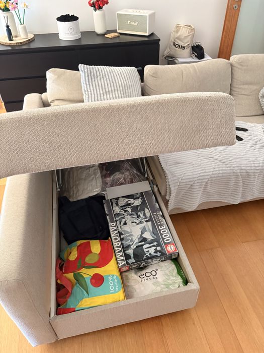 Sofa Friheiten com chaise longue , arrumacao e sofa cama