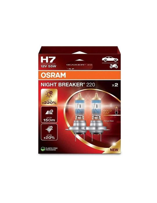 Lâmpadas Osram Night Breaker +220% H4, H7, H11 Carro/MOTO