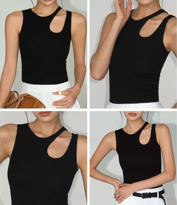 Чорна майка,  футболка, топ ,асиметрична