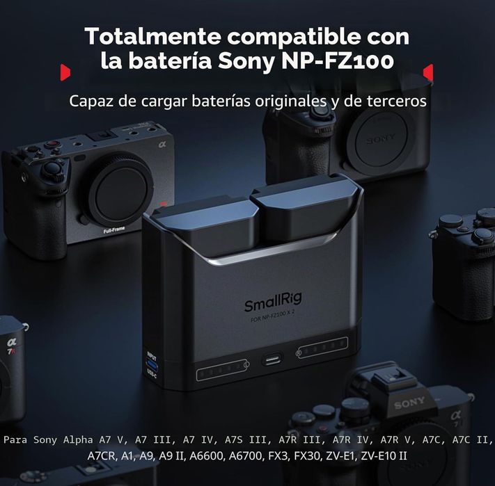 SMALLRIG NP-FZ100 Kit baterias para Sony, Dual Charger 22.5W