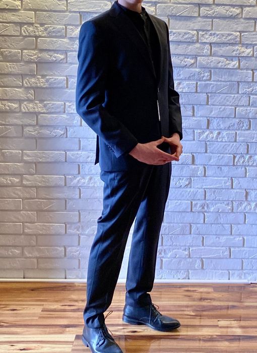 NOWY Garnitur Benvenutto czarny/antracyt r. 48, 100% wełna