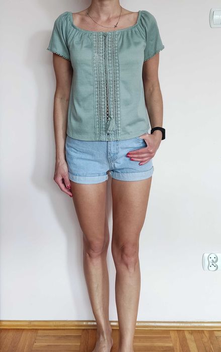 Bluzka z krótkim rękawem w stylu Boho, H&M rozmiar S