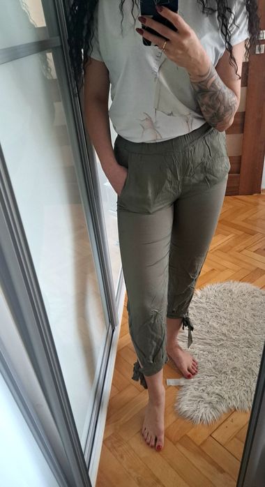 Spodnie damskie cienkie wiskoza khaki rozmiar s