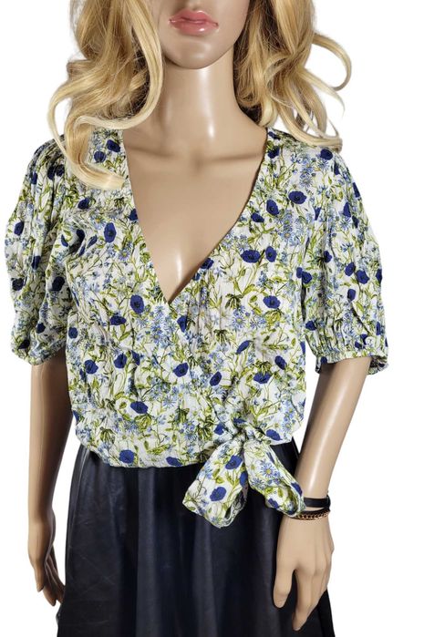 Nowa biała bluzka wzór kwiaty 36,S Primark granat