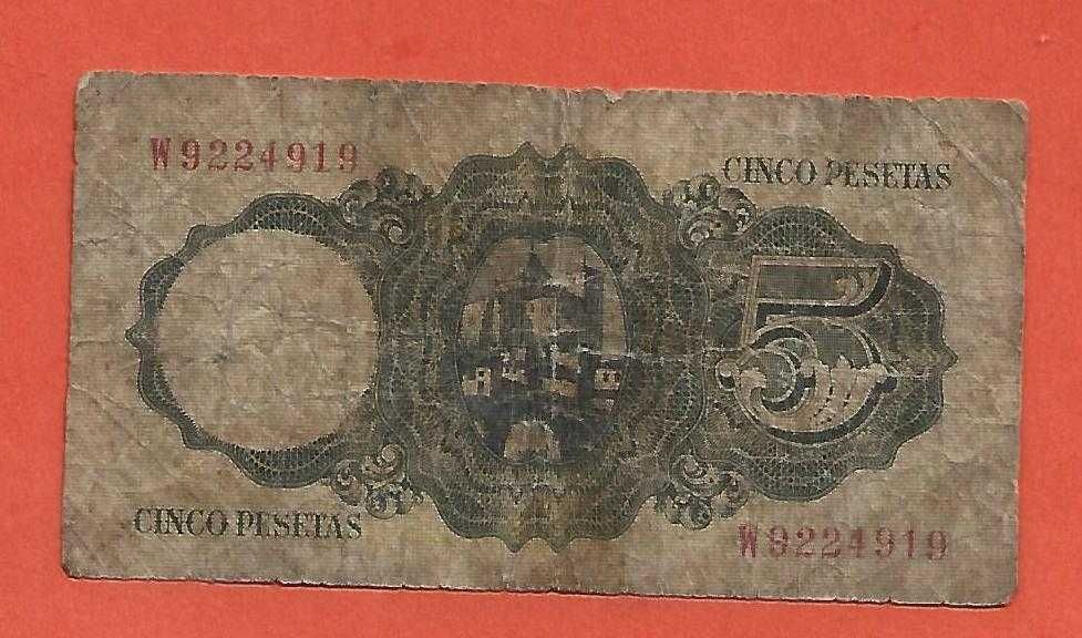 Espanha Nota de 5 Pesetas 1951.