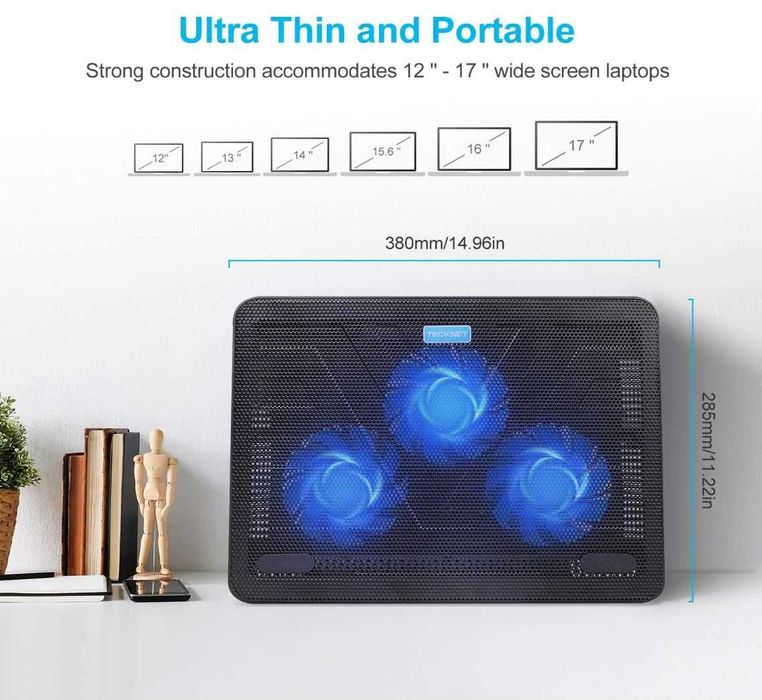 TECKNET Podstawka chłodząca do laptopa 12''-17'' chłodzenie 2x USB LED