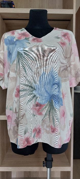 Fashion Letnia elegancka luźna bluzka w kwiaty One Size