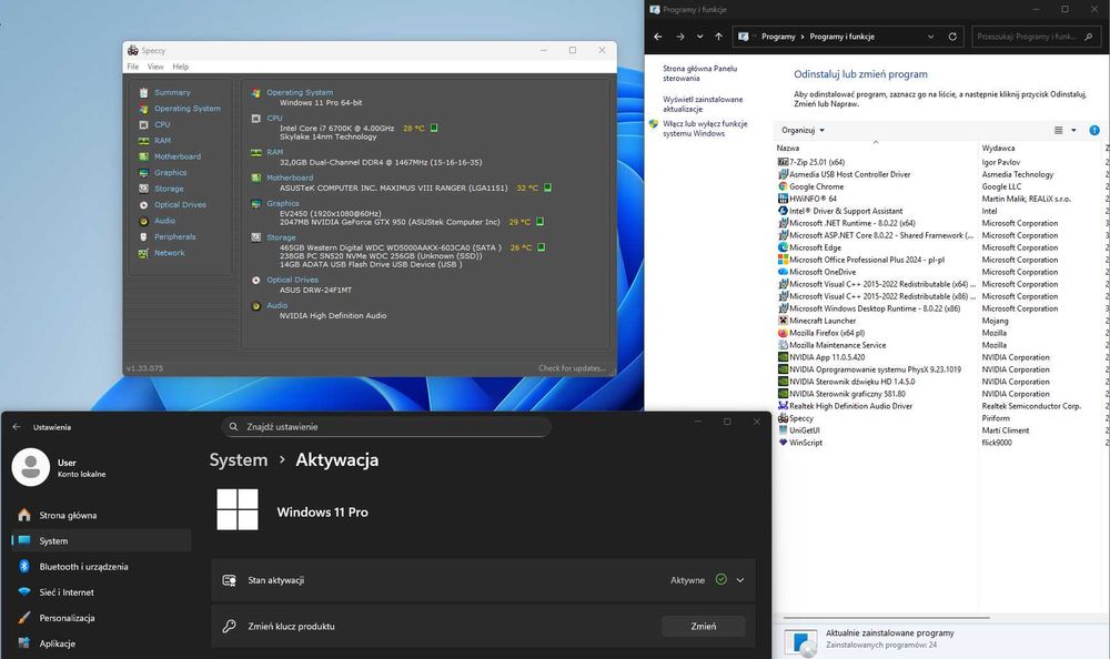 Komputer PC I7-6gen/32GB DDR4/256GB SSD+500GB HDD/GTX950/W11Pro