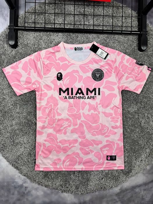 Футболка Adidas Bape x Inter Miami бейп рожева і сіра усі розміри