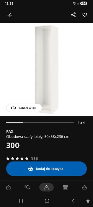 Pax, obudowa szafy, kolor biały 50x58x236