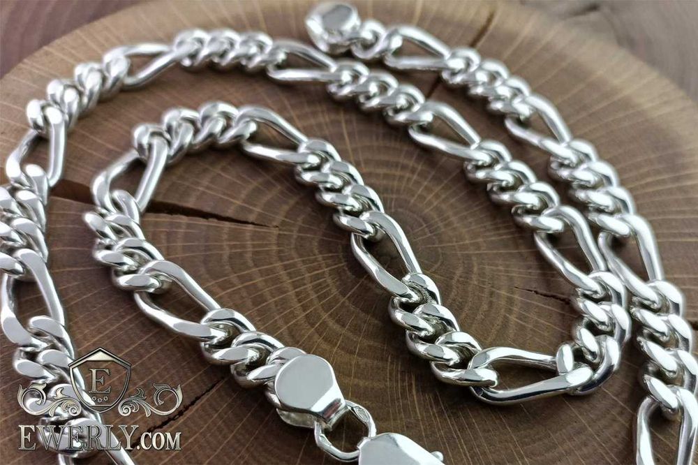 Серебряная цепочка Фигаро, Панцирь со вставками. Ланцюг Фігаро, Панцир