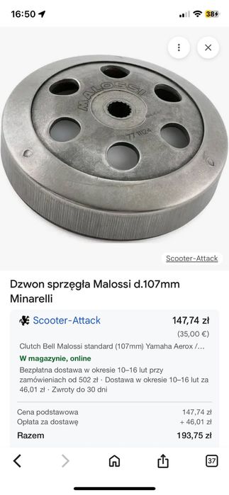 dzwon sprzęgła molossi d.107mm