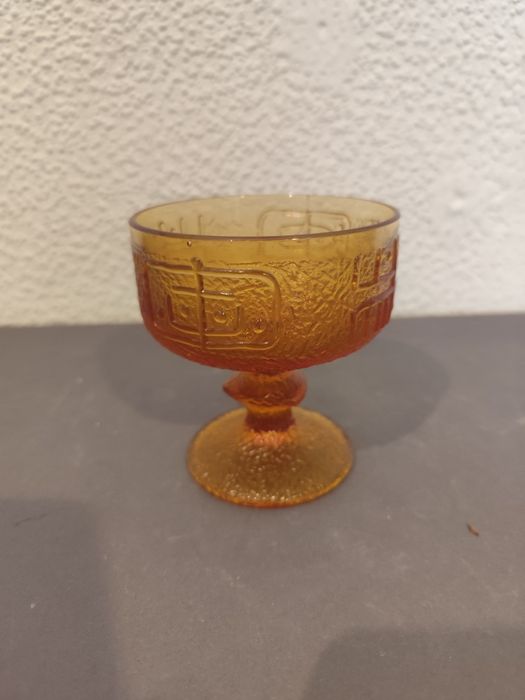 Miodowy bursztynowy pucharek cukiernica vintage retro prl kolorowe szk