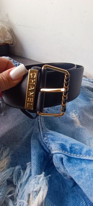Skórzany pasek Chanel złoty 85 cm