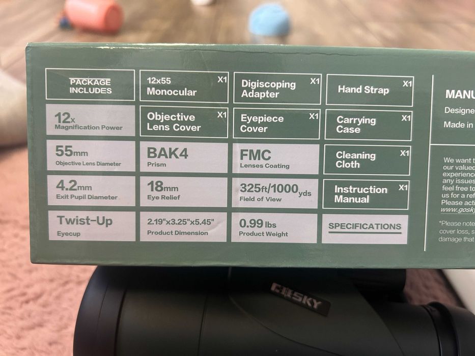 Gosky Monokular 12x55 HD Wodoszczelny BAK4 Z Uchwyt Na Smartfon Polowanie
