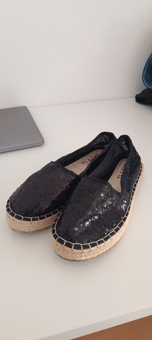 Espadryle mokasyny czarne z cekinami 38