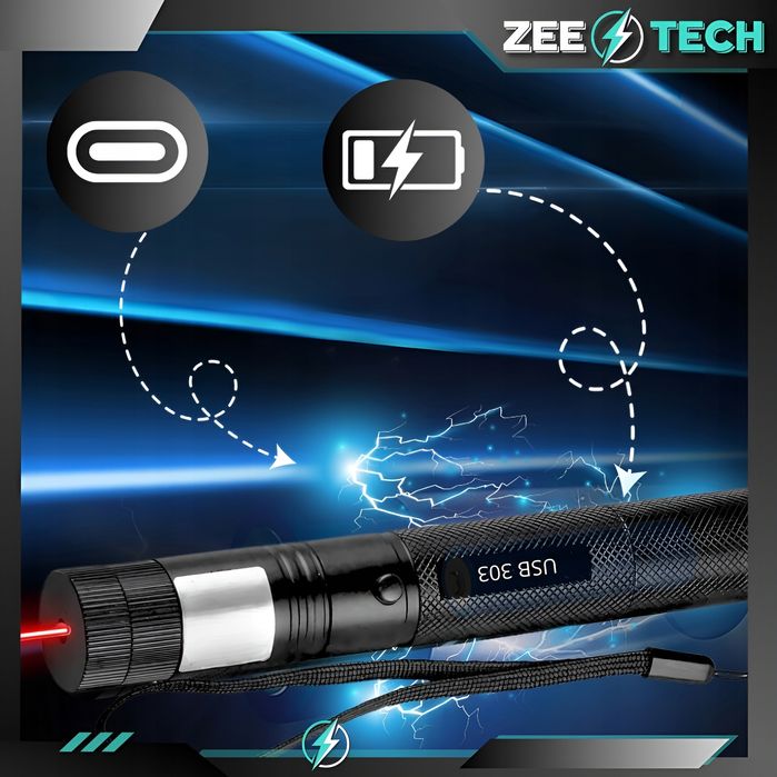 Wskaźnik Laserowy Laser Czerwony USB Mocny Pointer Duży Zasięg Akumul.