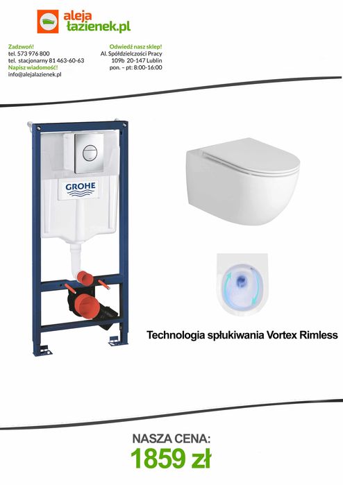 Zestaw Stelaż do wc Grohe i miska Bruckner z systemem wirowym Vortex