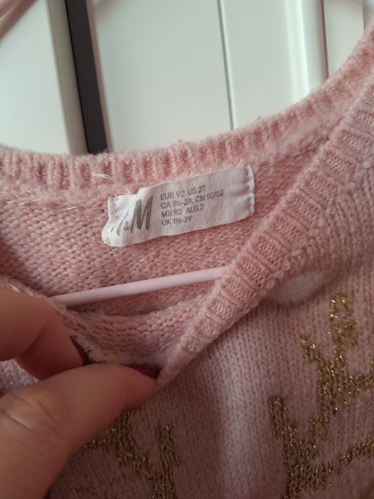 Sweter hm 92 renifer pudrowy róż Święta Boże Narodzenie