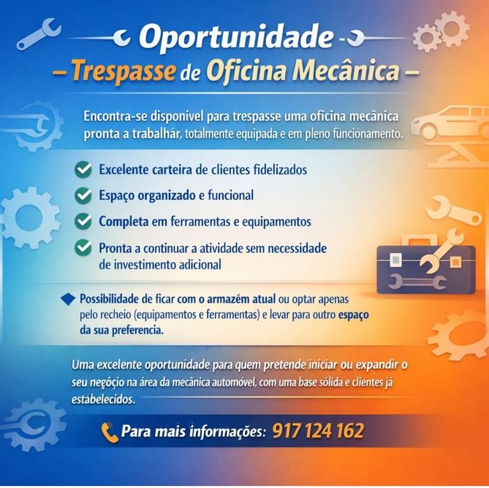 Venda/trespasse Oficina Mecânica