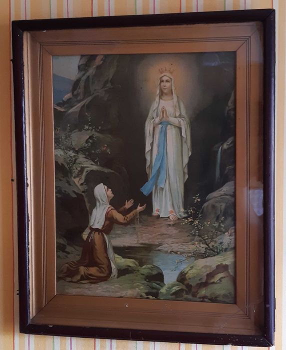 Obraz Objawienie Matki Bożej w Lourdes z Bernadettą antyk