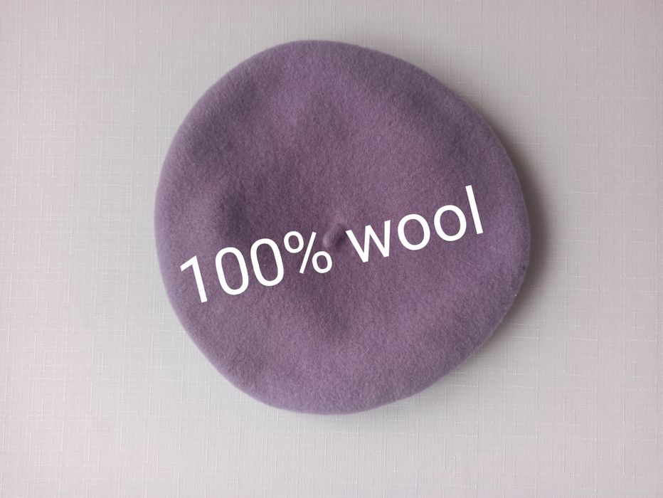 Lawendowy fioletowy pastelowy beret wełna 100% wool