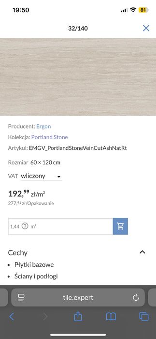 Nowe 2 opakowania płytek PORTLAND STONE VEIN CUT 60 cm 120cm