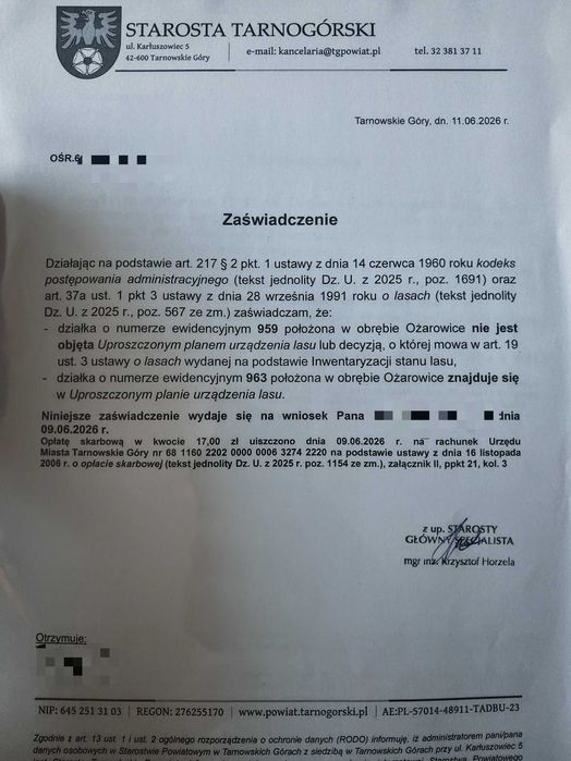 Działka 5452 m2 ul. Sosnowa Ożarowice przy lotnisku Katowice Pyrzowice
